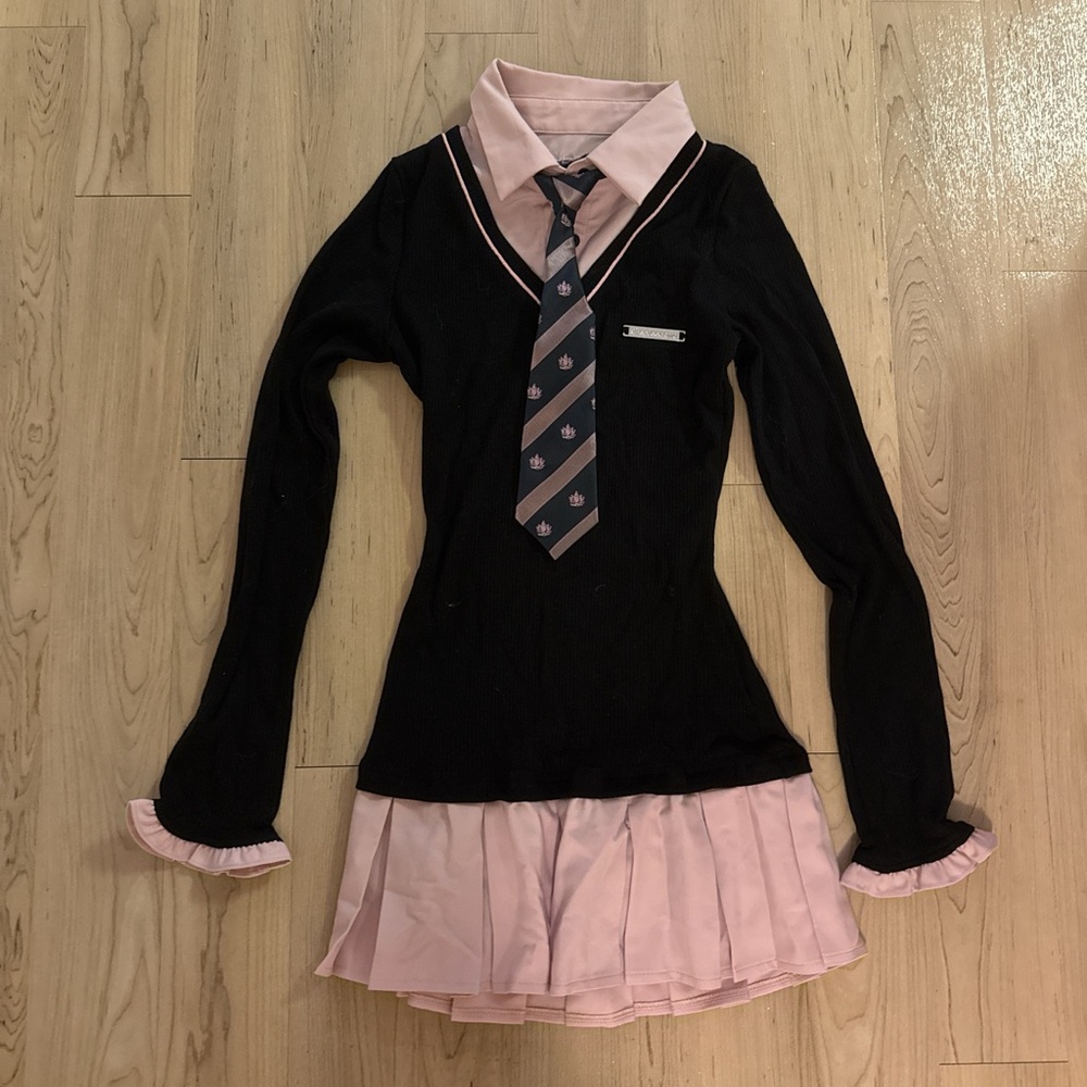 Black and Pink Schoolgirl Outfit with Tie